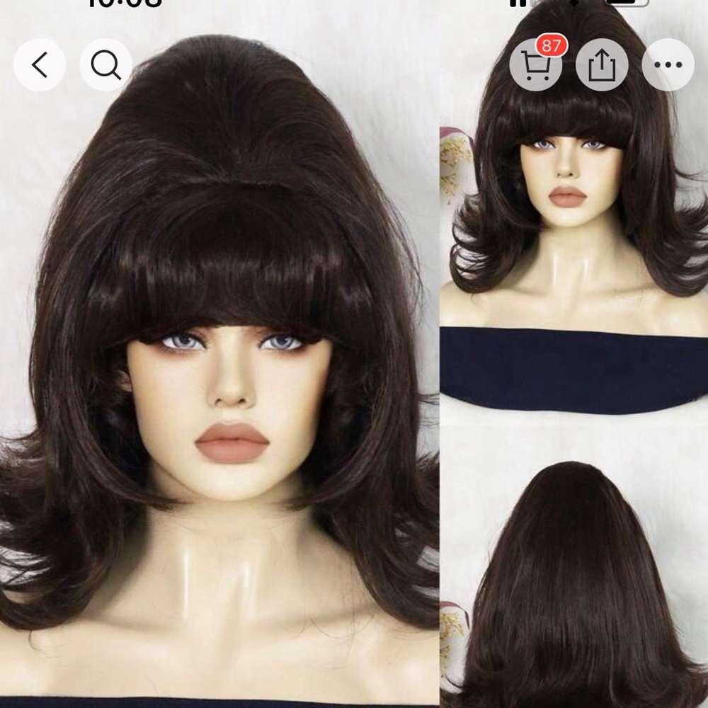 NWT: 16 in Wig, Dark Brown 60s Beehive